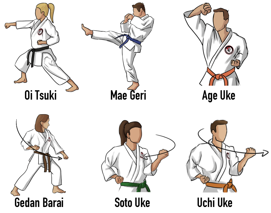 Die Techniken der Elferkombi illustriert